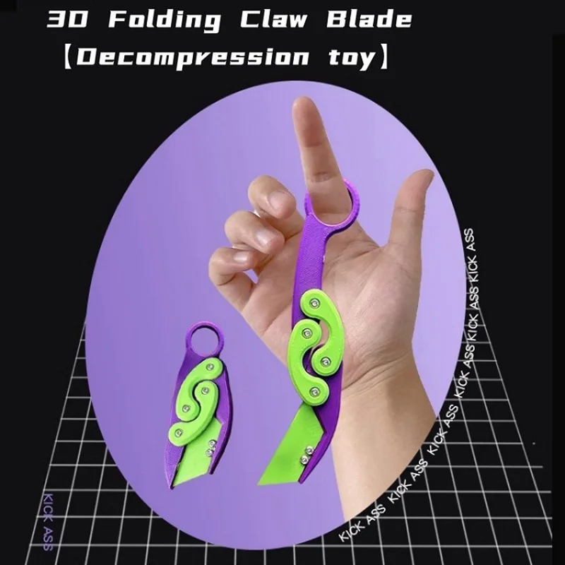 New 3D Mini Butterfly Knife Printing Gravity Knife Cub Jumping Small Radish Knife Mini Model Pendant Push Card Decompression Toy