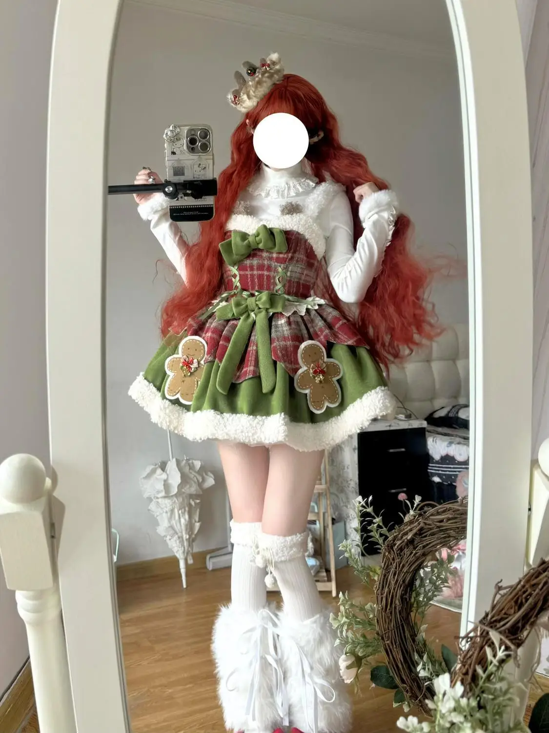 Autumn and Winter Sweet Christmas Girl Series Dopamine Primer Cloak Coat Puff Skirt 3-Piece Set