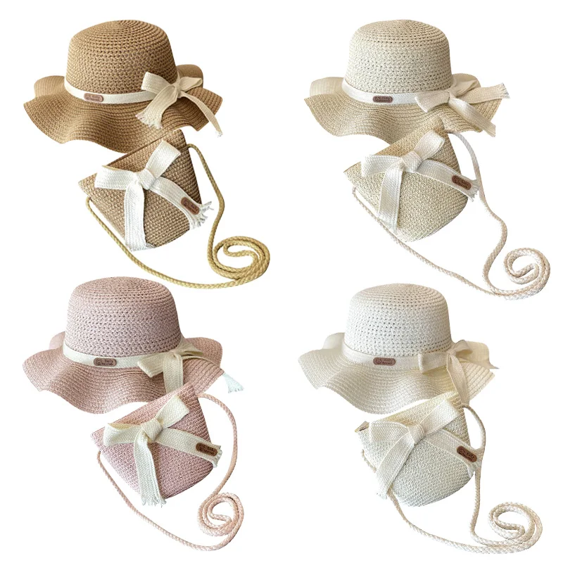 

Big Brim Kids Straw Hat for Girls Summer Sun Cap Bows Princess Bucket Hats Beach Travel Fisherman Caps 2-8Y
