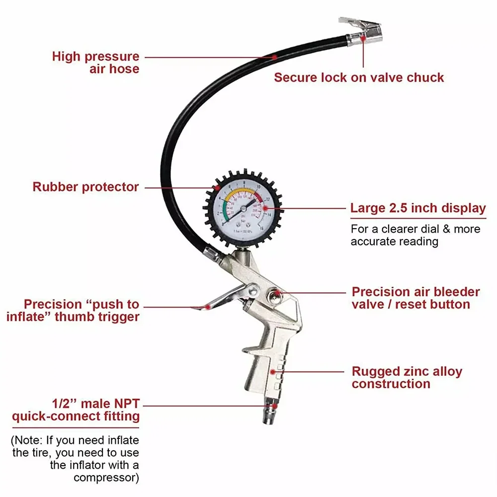 220 PSI Digital Display Tire Pressure Gauge High-precision Tire Pressure Gun Monitoring Air Pressure Gauge for Car Motorcycle