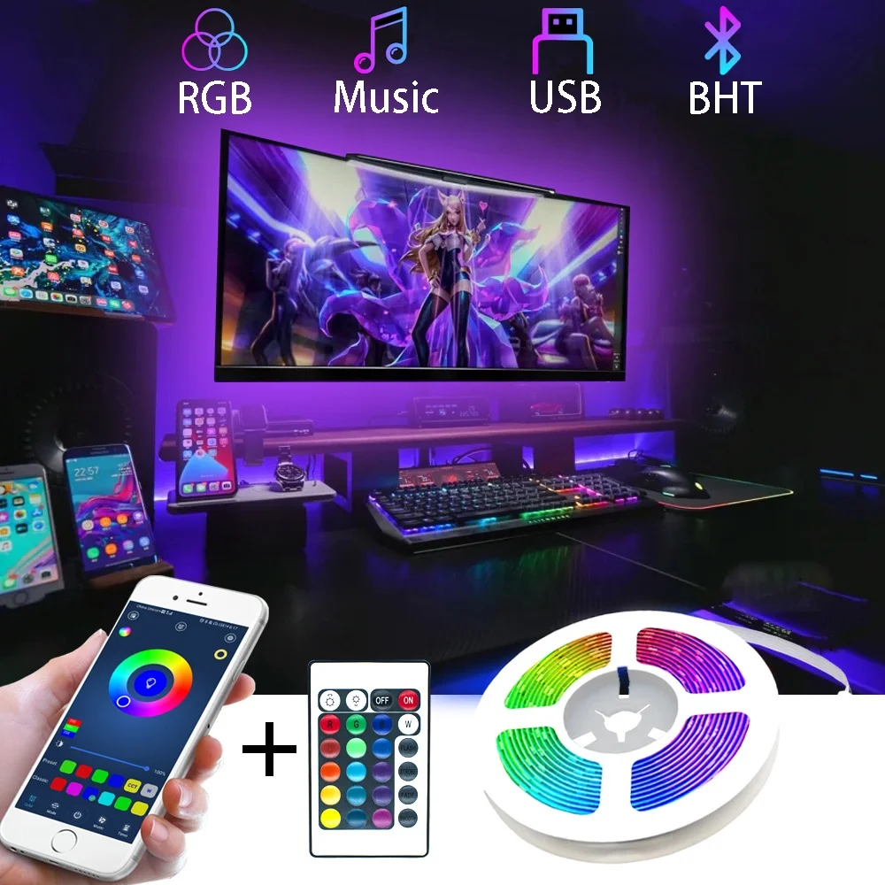 USB LED Strip Lights RGB Led Light Flexible Lamp Ribbon WIFI APP Control 1M-30M Color Changing TV BackLight Room Home Decoration