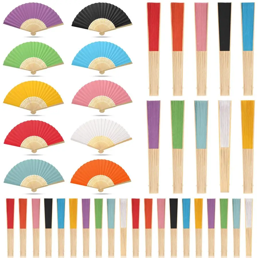 

100 Pack Folding Fans Bamboo Handheld Folded Craft Hand Japanese Chinese Fans for Weddings Bridal Dancing Church DIY Decoration