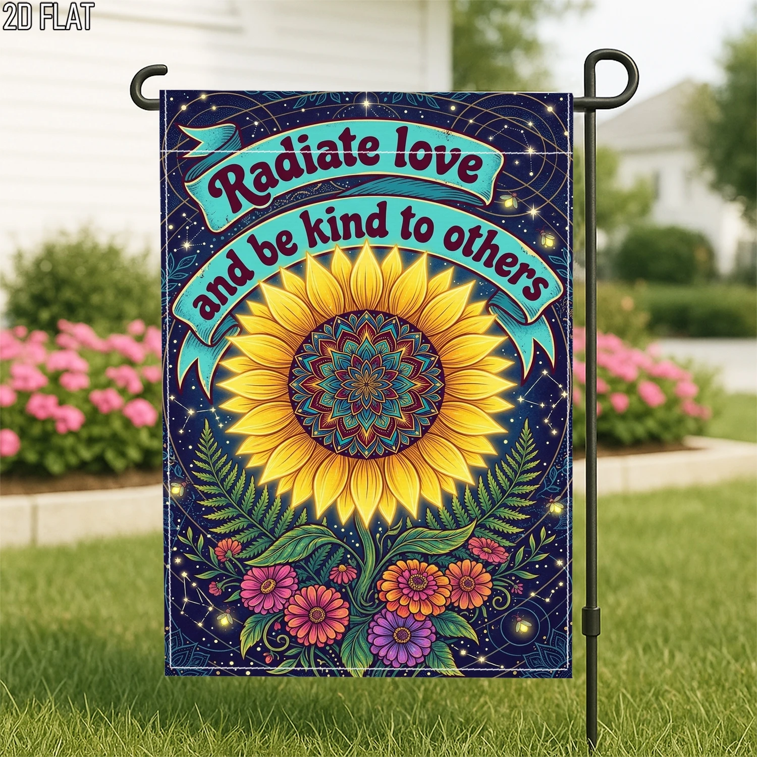 1pc Radiate Love Sunflower Mandala Garden Flag Boho Kindness Floral Yard Banner Outdoor Decor