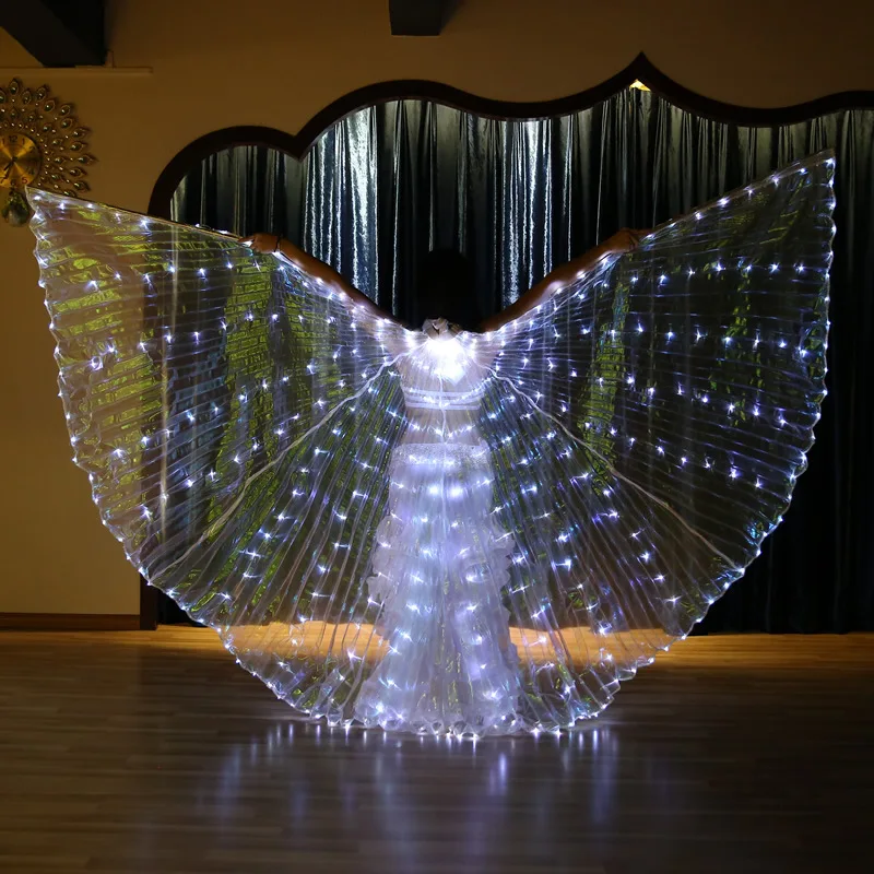 Céu estrelado led asas luminosas asas de dança, adereços de desempenho de dança, asas de dança do ventre flash branco modelos adultos