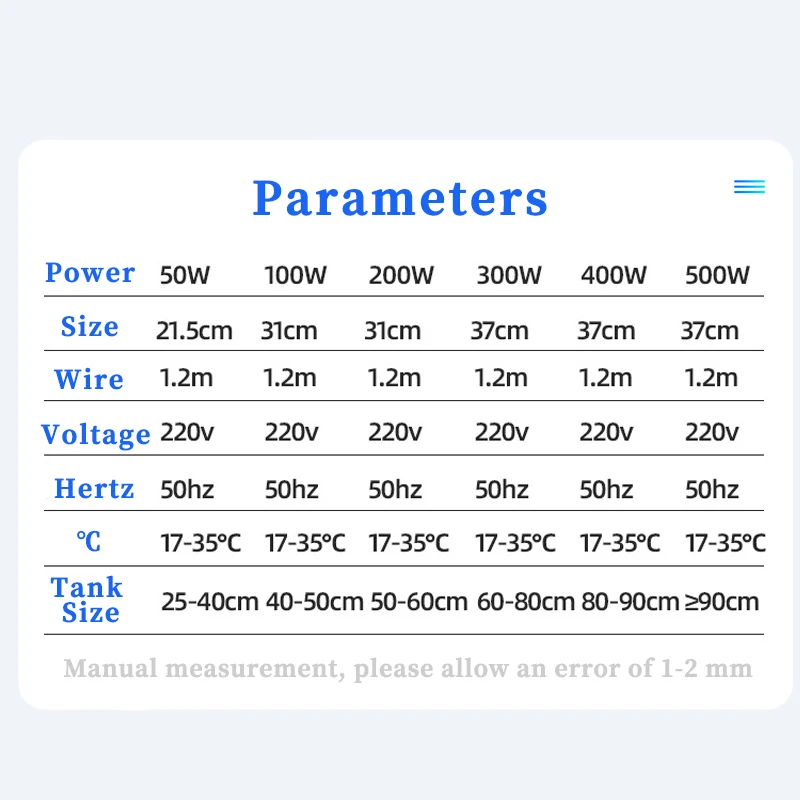 50W/100W/200W/300W/500W Stainless Steel Aquarium Heater Adjustable Submersible Thermostat heating rod 220-240V For Fish Tank