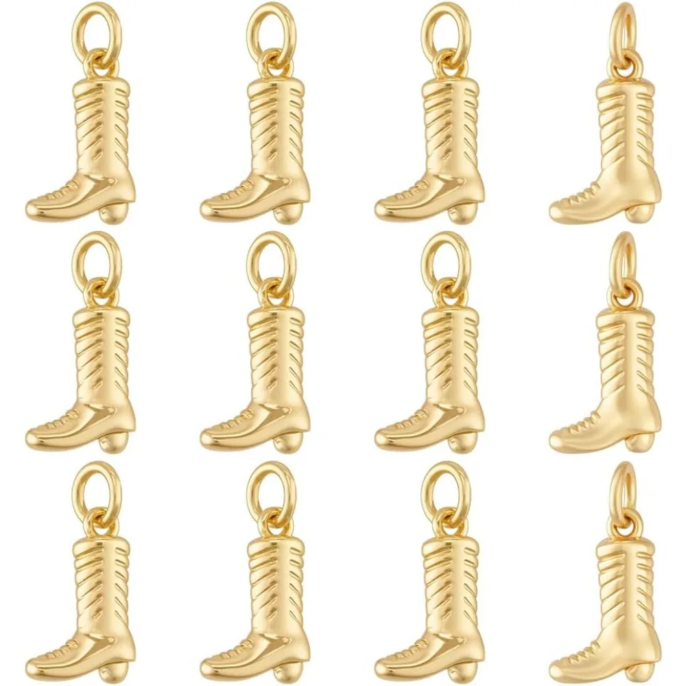 12Pcs Brass Cowboy Boot Charms Western Cowboy Pendants for Jewelry Necklace Bracelet Earrings Making DIY Crafts
