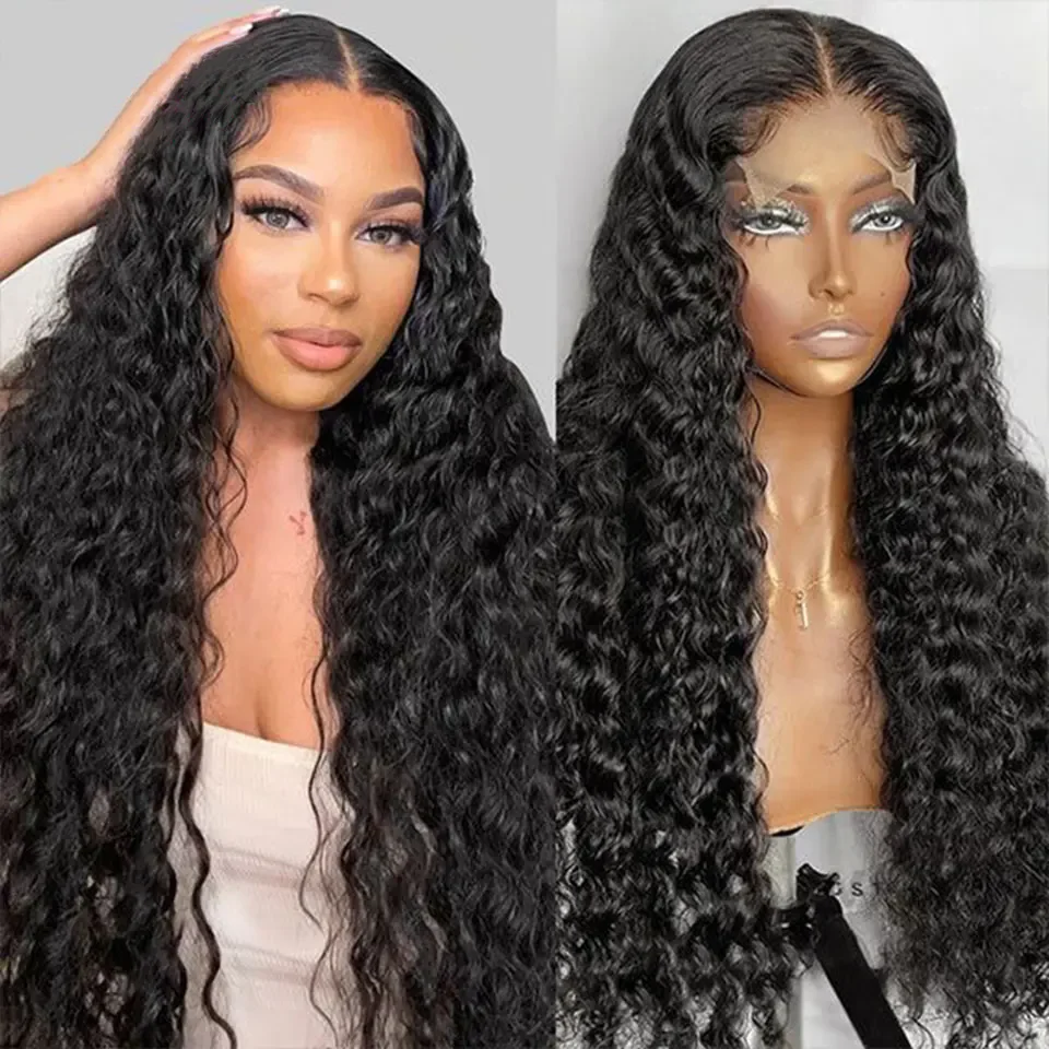 

Brazilian Water Curly 13x4 13x6 Lace Front Human Hair Wigs Preplucked Deep Wave Lace Frontal Wig For Women Remy Lace Closure Wig