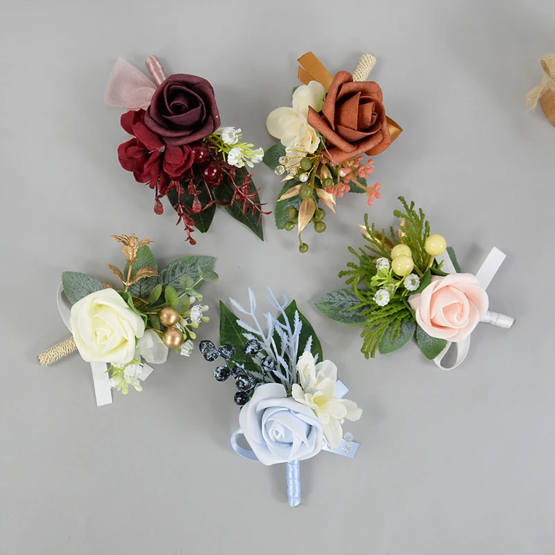 Boutonnieres per lo sposo del matrimonio Fiori Spilla con fiori di rosa Corpetto per lo sposo per accessori per il matrimonio Regalo Forniture per addio al nubilato