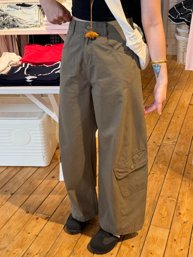 American Retro Women Cargo Pants 2026 Autumn Winter High Waist Loose Figure-flattering Wide Leg Curved Blade Casual Trousers