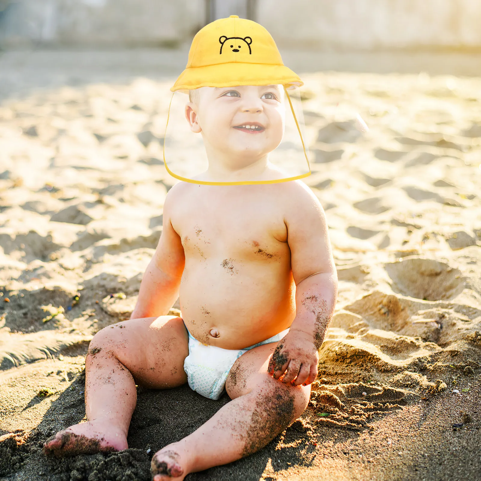 

Anti-Splash Wide Brim Bucket Kids Uv Protection Sun Hat For Outdoor Beach Camping Hiking Yellow Hat Toddler Baby Visor