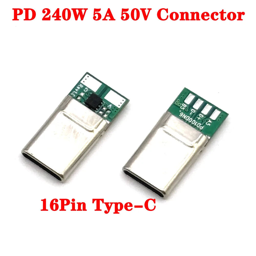 

16P PD 240W Fast Charging 5A 50V Connector TYPE-C Male Plug USB With PCB welding Data line interface DIY data cable accessories