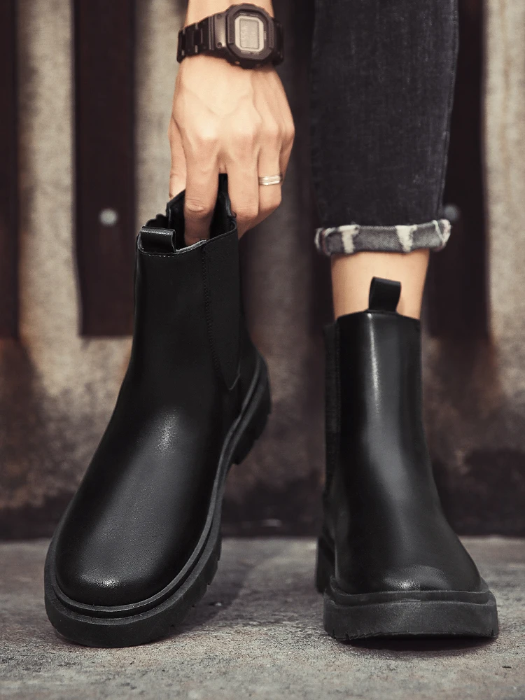 أحذية رجالي الكاحل أحذية الشتاء غير رسمية كاوبوي القتالية التكتيكية دراجة نارية تشيلسي في الهواء الطلق الجلود المشي لمسافات طويلة العمل الفاخرة مصمم #4