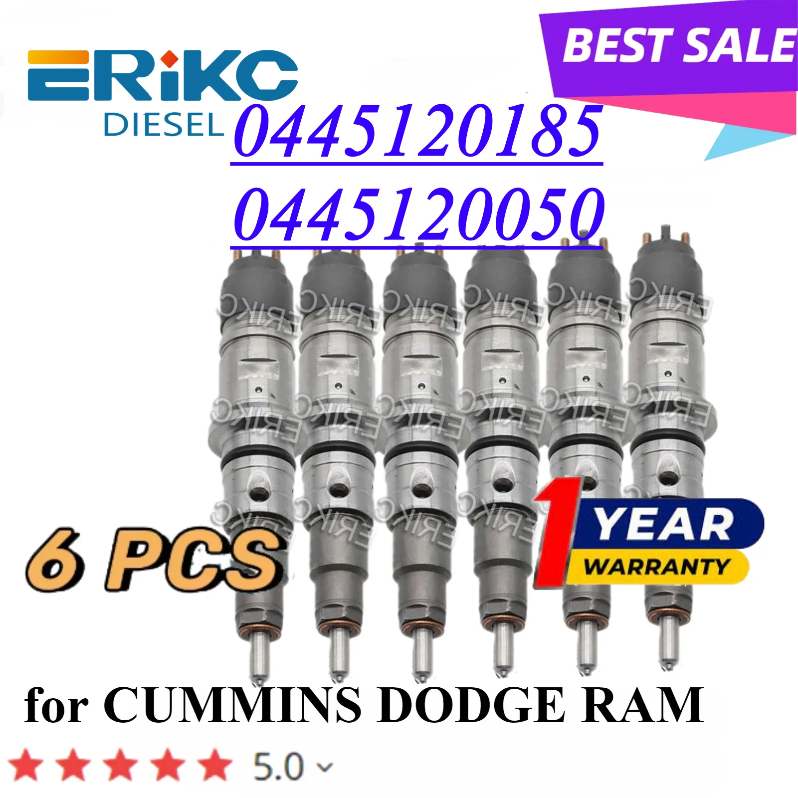 6 PC 0445120185 0445120050 Diesel Injector 0986435518 Fuel Sprayer Nozzle for CUMMINS DODGE RAM Mopar 3999834 3999832 68027067AA