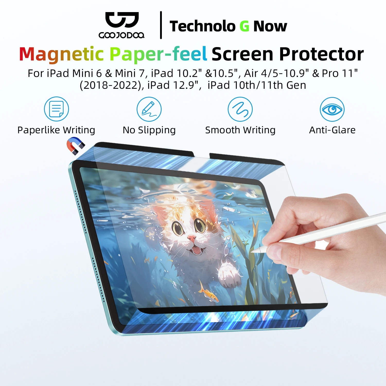

GOOJODOQ Магнитная защитная пленка для экрана из бумаги для Pad Gen10 10.9 Gen9/8/7 10.9 Pro 11 12.9 10th 9th Gen Mini 6/7 с антибликовым покрытием