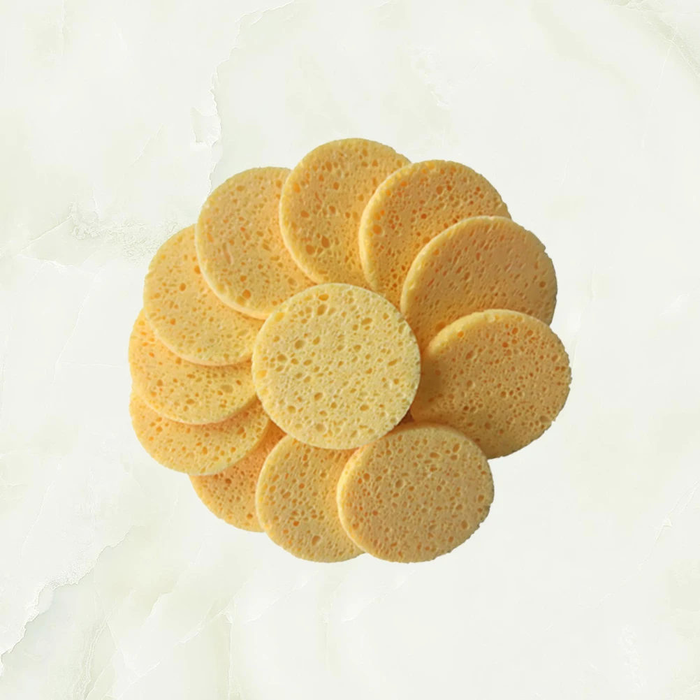 40Pcs Round Sponge Makeup Cotton Pads Soft Skin-Friendly Makeup Remover Pads Facial Cleansing Cosmetics Accessories Yellow