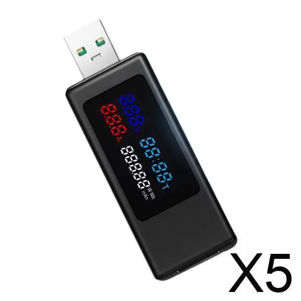 

5xUSB-тестер напряжения, монитор тока с ЖК-дисплеем для зарядного устройства для телефонов, черный