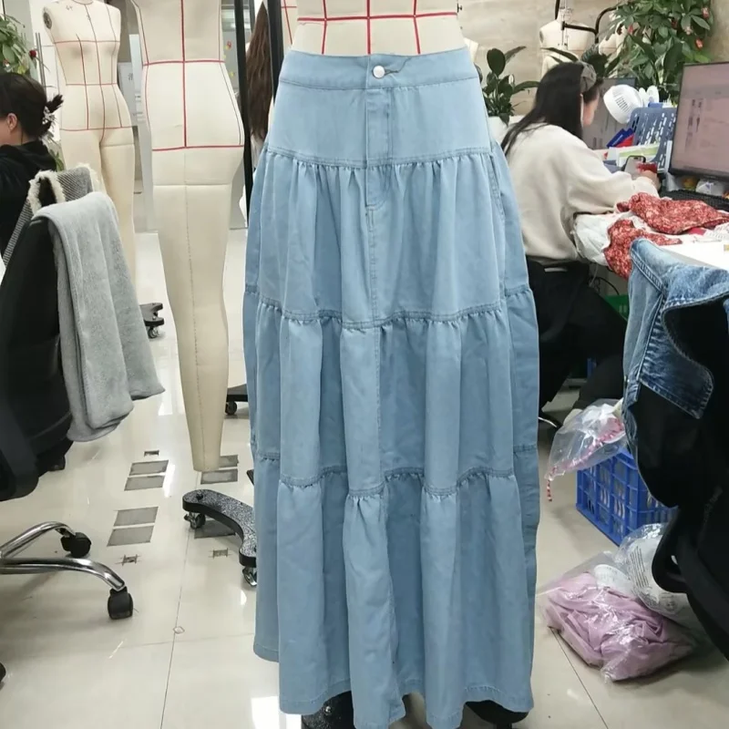 

Women's Denim Long Skirt Stylish Solid High Waist A-Line Jean Skirt for Summer & Spring