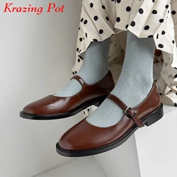 Krazing Pot tacchi bassi in vera pelle scarpe di marca primaverili cinghie con fibbia scuola britannica Mary Janes Dress pompe da donna stile Preppy