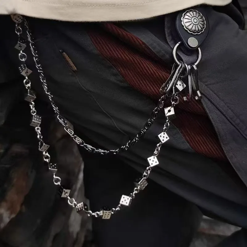 

Hip-Hop Punk Style Distressed Dice Jeans Chain Retro Texture Fashion Accessories