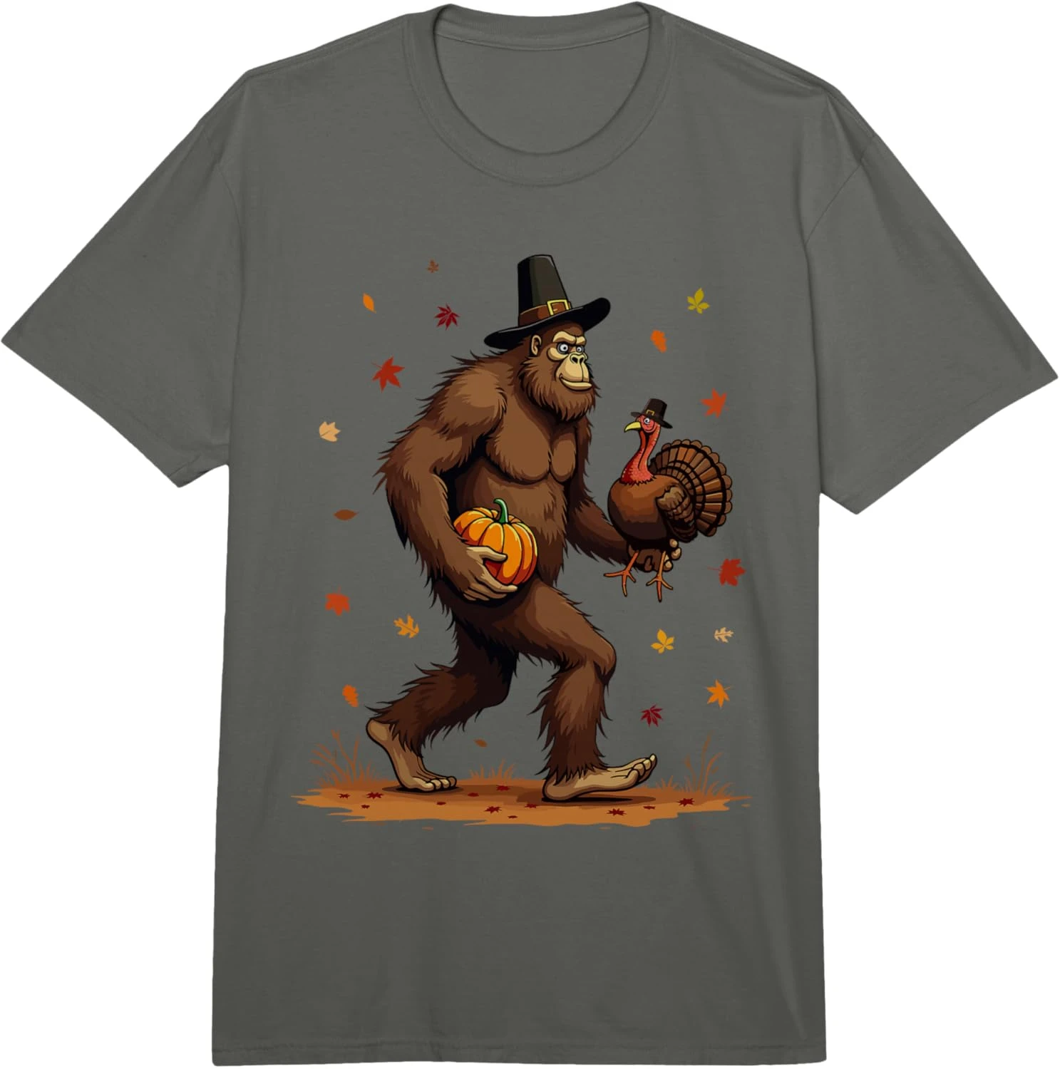 تي شيرت Bigfoot Turkey Thanksgiving للأطفال الصغار والأولاد والأطفال والرجال Sasquatch بألوان مريحة للبالغين ثقيل الوزن #3