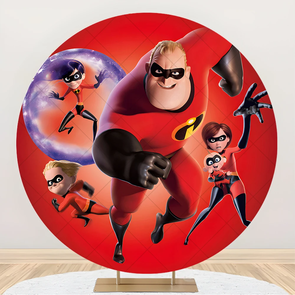 Round The Incredibles Family Backdrop Custom Kids Happy Birthday Decoration Background Baby Shower Party Photography Decor Props