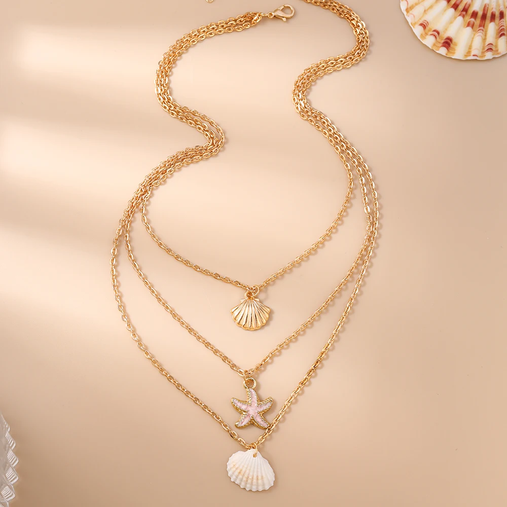 Aihua Boho Kreative Sommer Strand Seestern Muschel Halskette für Frauen Urlaub am Meer Geschenke Handgemachter Schmuck Accessoires – Detail 2