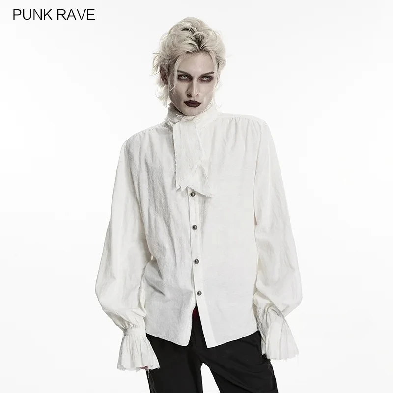 PUNK RAVE Men's Gothic Jacquard Soft Shirt Retro Silhouette Bubble Sleeves Bow Tie Is Detachable Party Performance Top