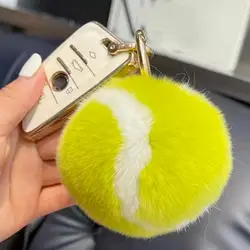 Plush Tennis Ball Key Chain with Metal Ring Stress Relief Round Squeeze Ball Toy DIY Mini Keychain Pendant Backpack Ornament