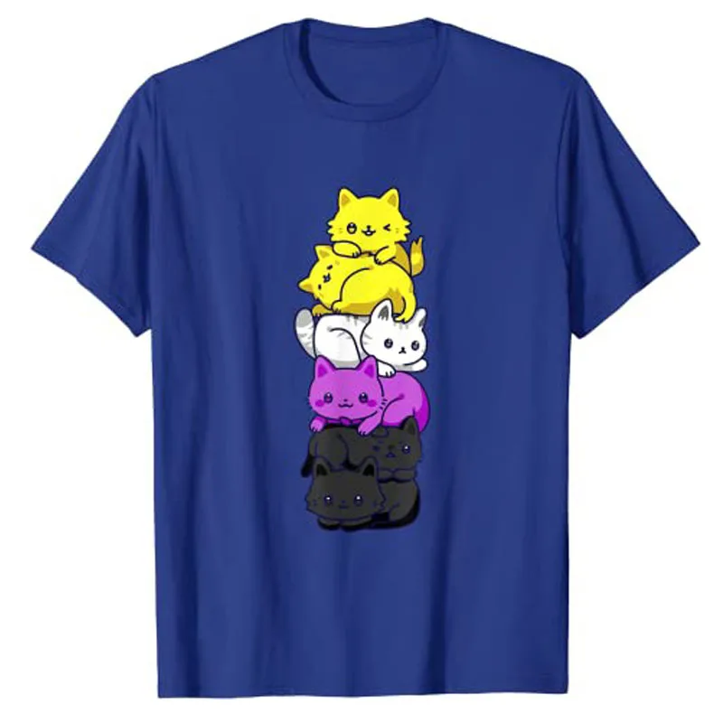 T-shirt unisexe Rainbow Cat Anime, non binaire, fier, LGBT, Gay Pride, sensation lesbienne, mignon Kawaii, chats Pys Tee, Y-LgCustom q, cadeau, tenue esthétique