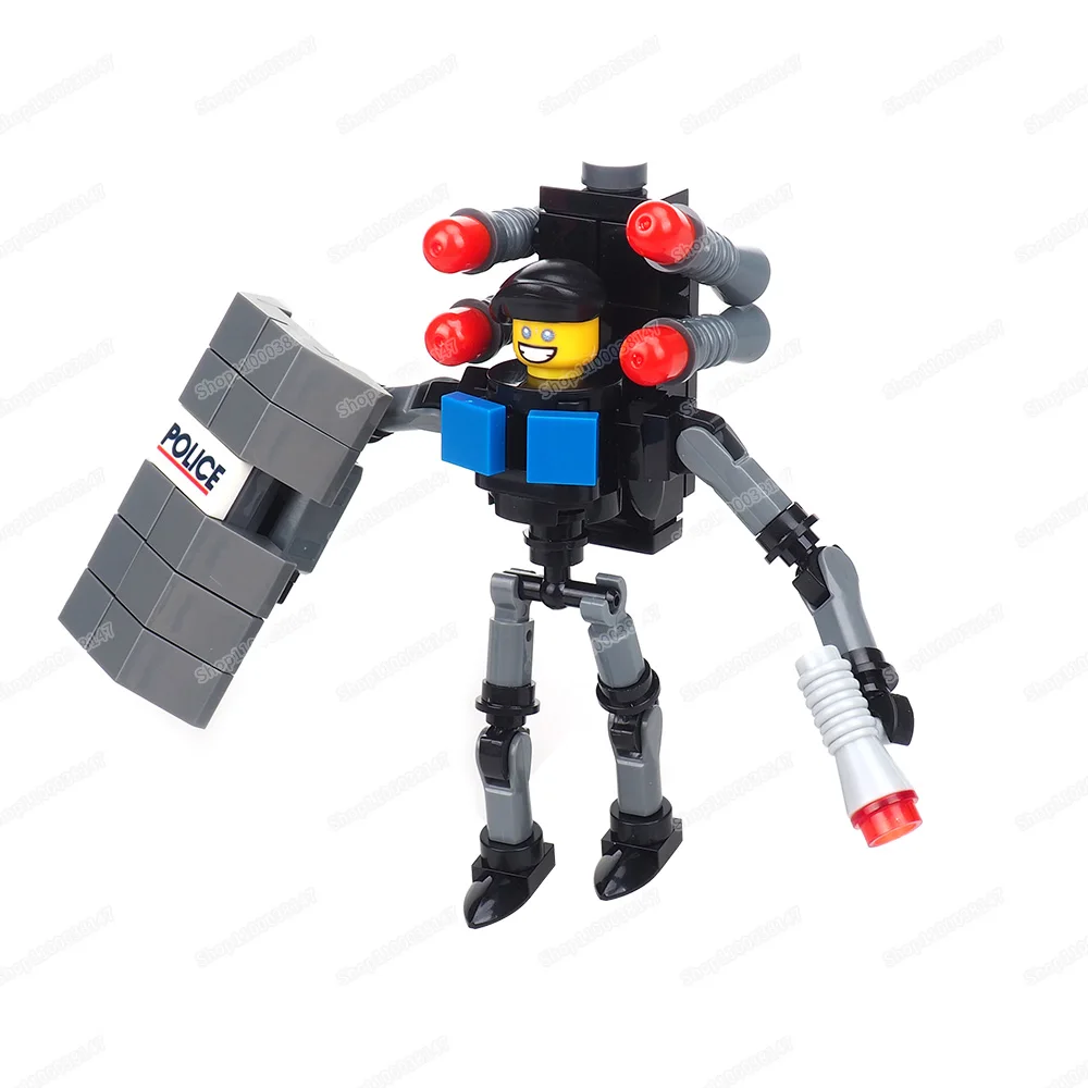 Shield Toilet Man Patrol Mechaman Building Block Assemble Moc Bathroom Figures Multiverse War Equipment Model Child Gift Boy Toy