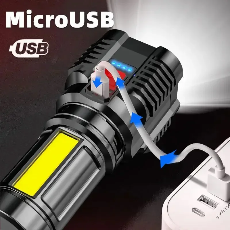 5 LED Flashlight High Power Rechargeable Battery Indicator Torch COB Flood Light Waterproof Spotlight For Outdoor Camping Lamp