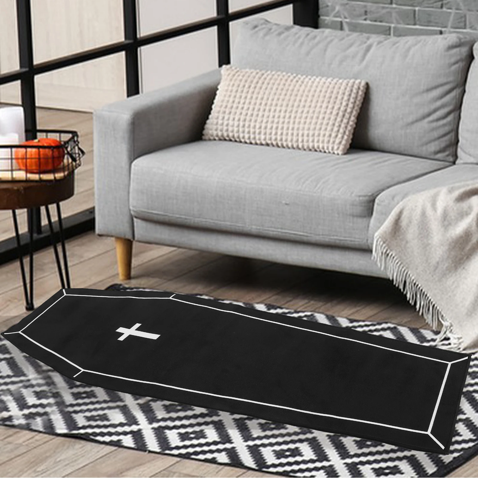 

Halloween Coffin Floor Mat Washable Non-Skid Floor Cushion Gothic Cross Pattern Door Mat Coffin Rug Doormat Halloween Carpet
