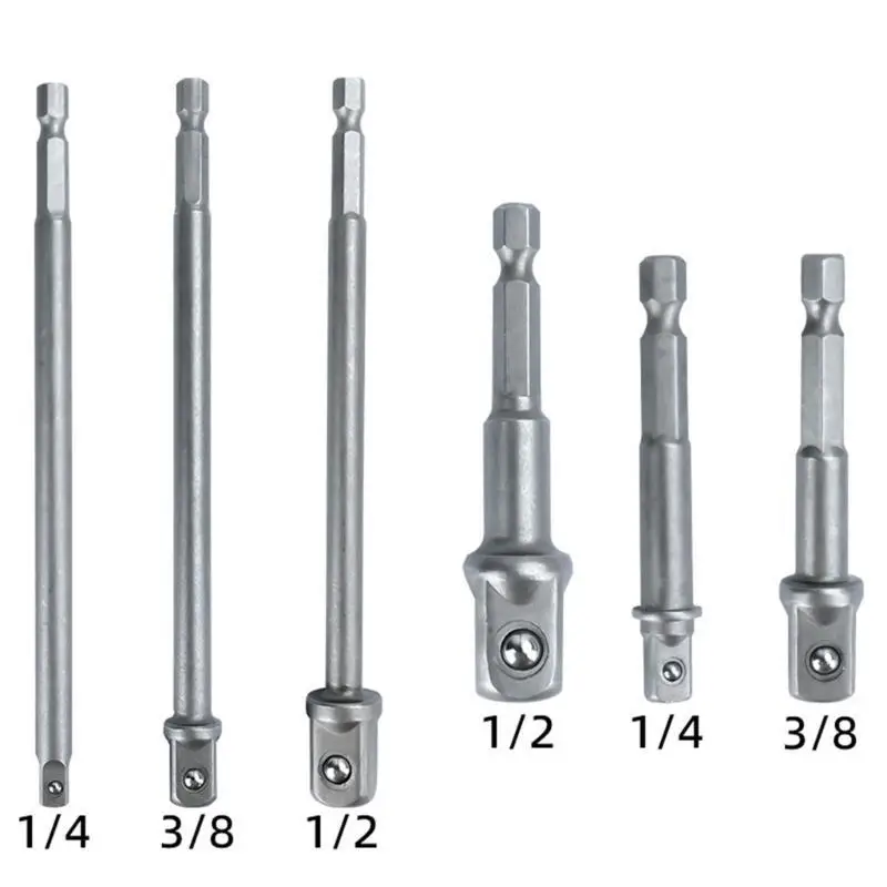 y1ud 6pcs الأكمام توصيل محول رأس قضيب رأس محول التأثير السداسي سد shank شريط بت مجموعة 1/4 3/8 بت أدوات الطاقة #4
