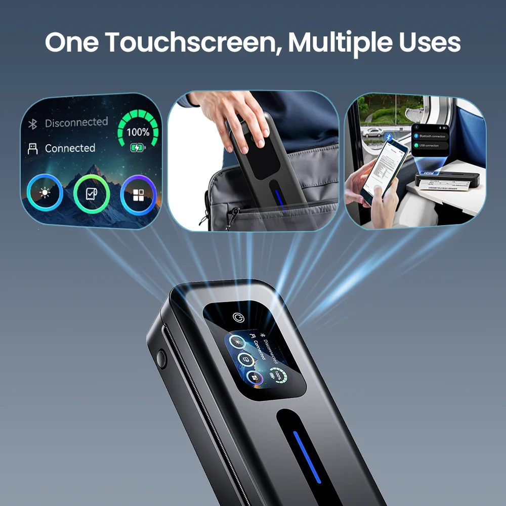M832D Touchscreen A4 Printer Phomemo Portable A4 Printer, Bluetooth Wireless A4 Maker Thermal Inkless A4 Printer