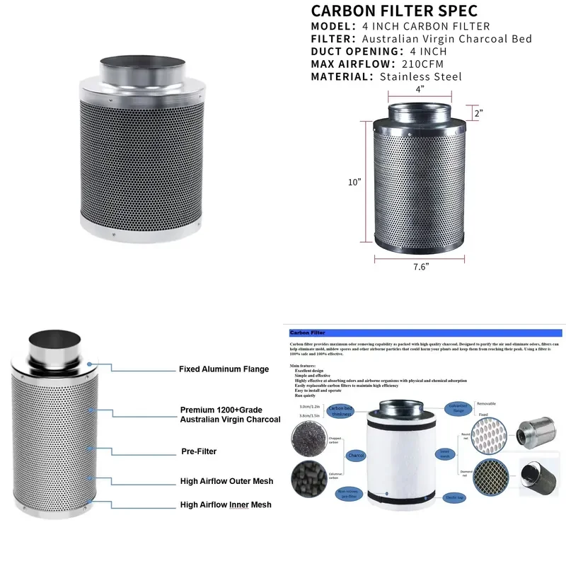 for Professional Grade Premium Modern 4 Inch Carbon Filter High Capacity Air Purifier for Planting Rooms Hydroponic Systems
