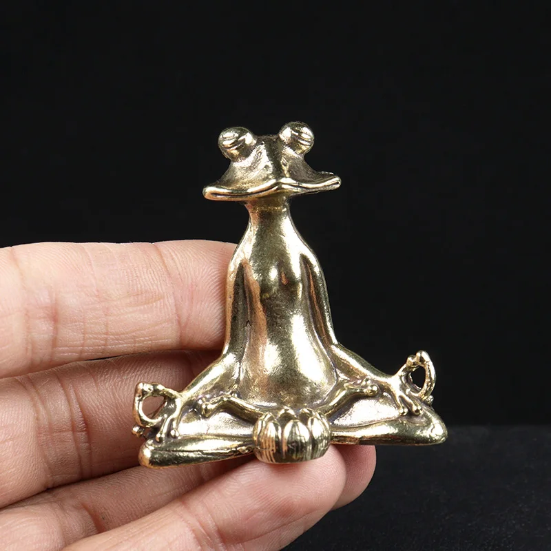 Retro Brass Meditate Zen Buddhism Frog Statue Small Ornament Copper Animal Sculpture Incense Burner Home Desk Decoration Tea Pet