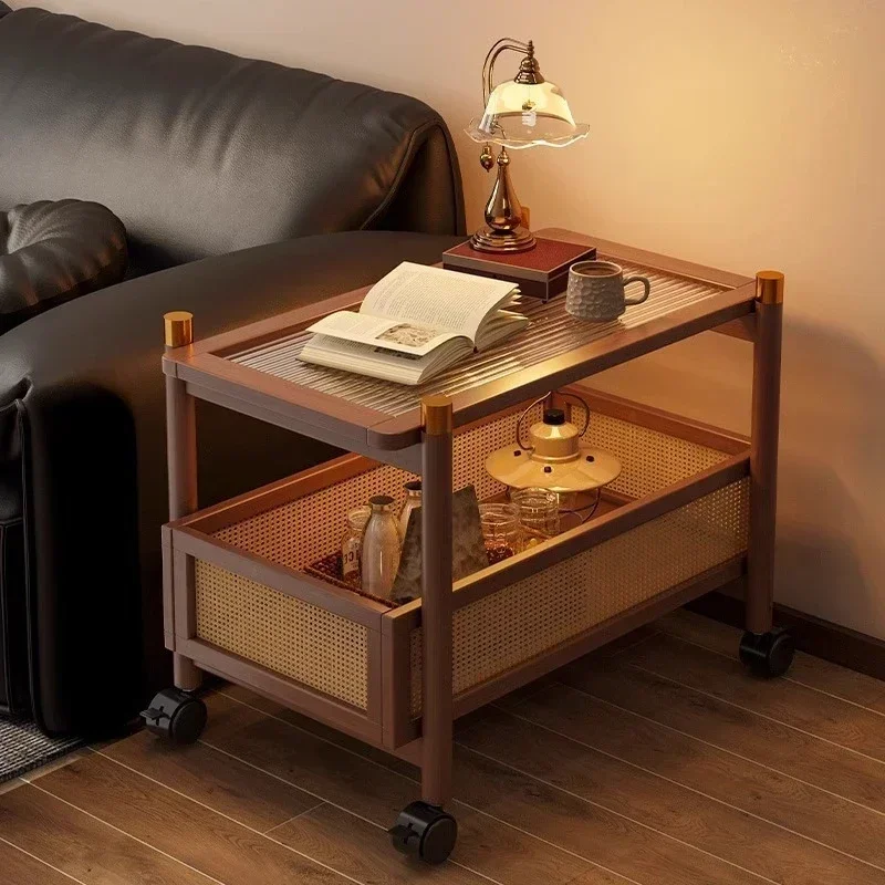 Sofa side table, movable coffee table, small cart, living room small table, bedside side cabinet with wheel storage rack