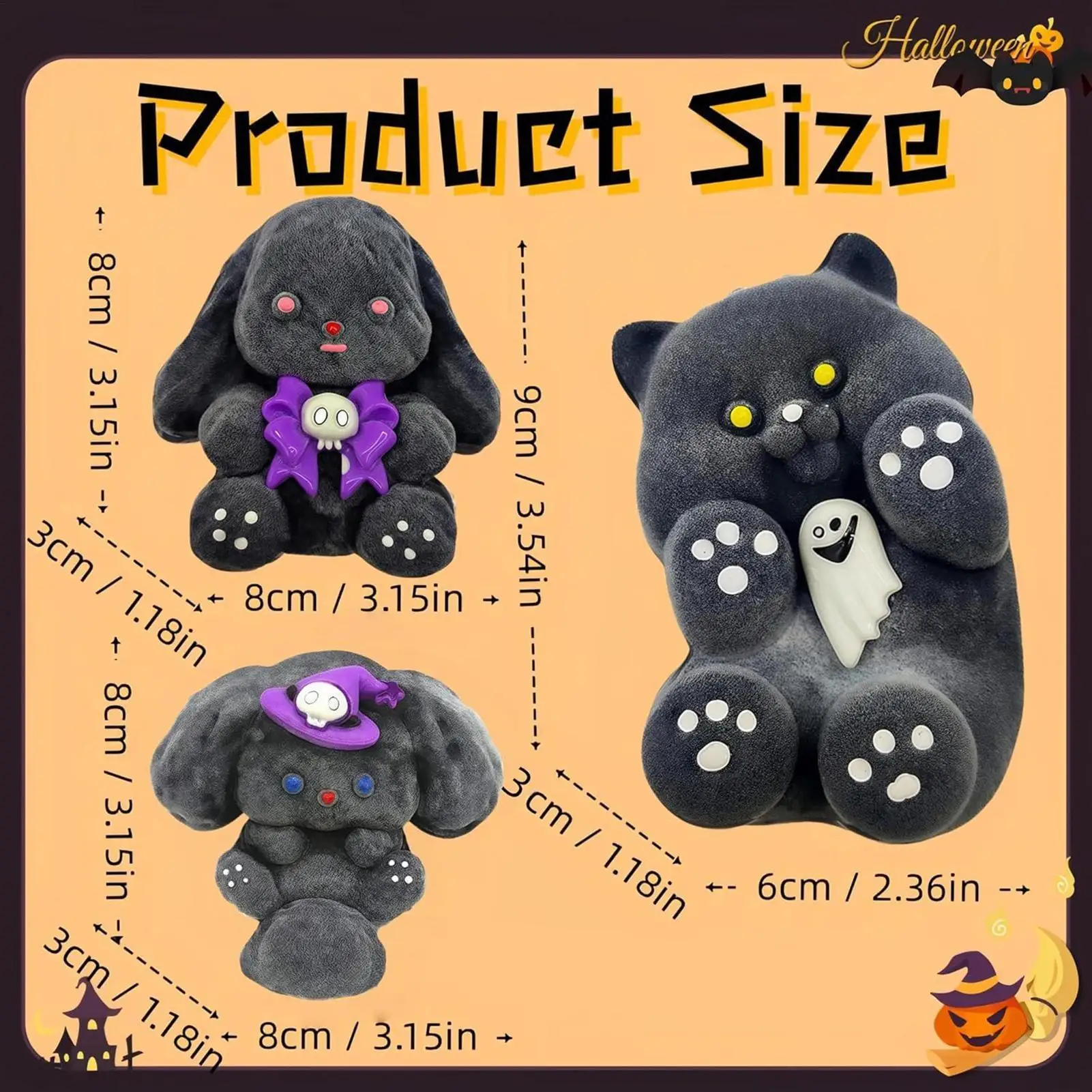 Pelota antiestrés con reducción de estrés para apretar, viñetas de animales, juguetes sensoriales suaves para Halloween, para el aburrimiento, escritorio para el lugar de trabajo, niño y niña