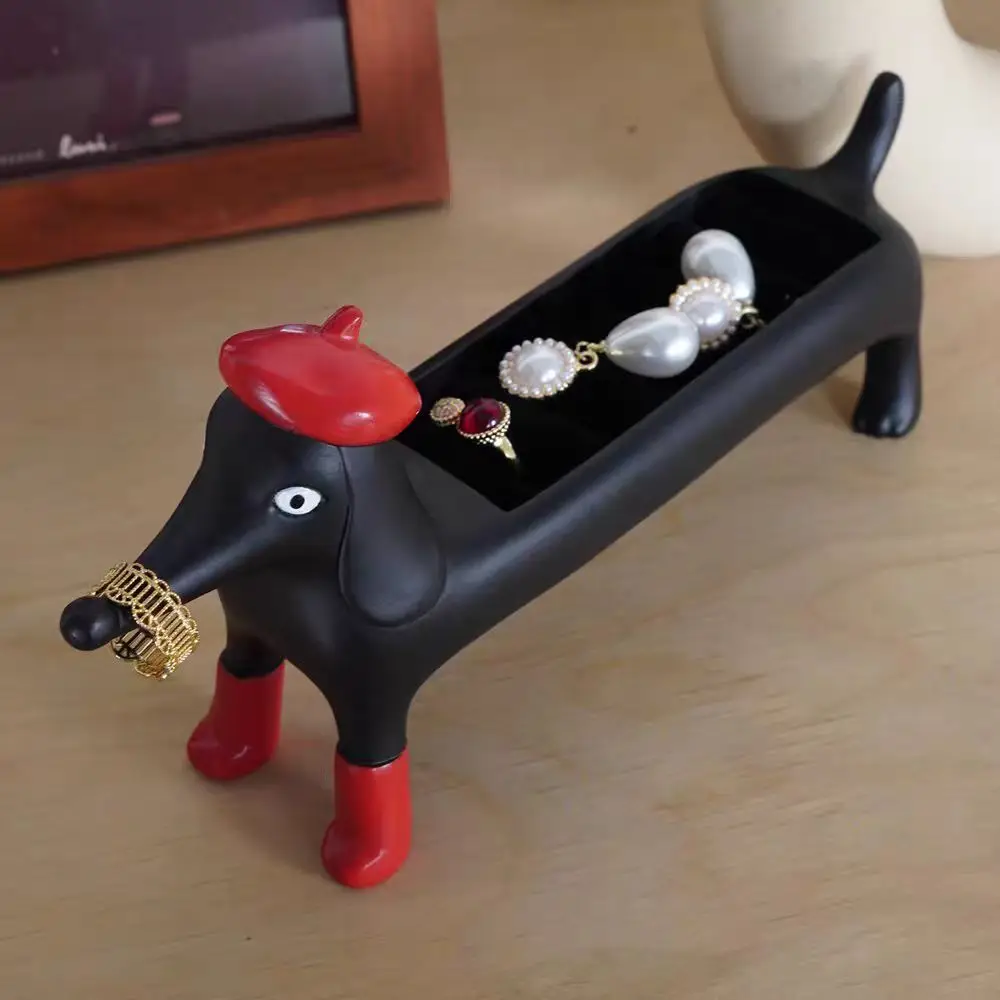 

Resin Dachshund Ring Organizer Ring Holder Dustproof Jewelry Display Box Display Stand Cartoon Ring Trinket Storage Box