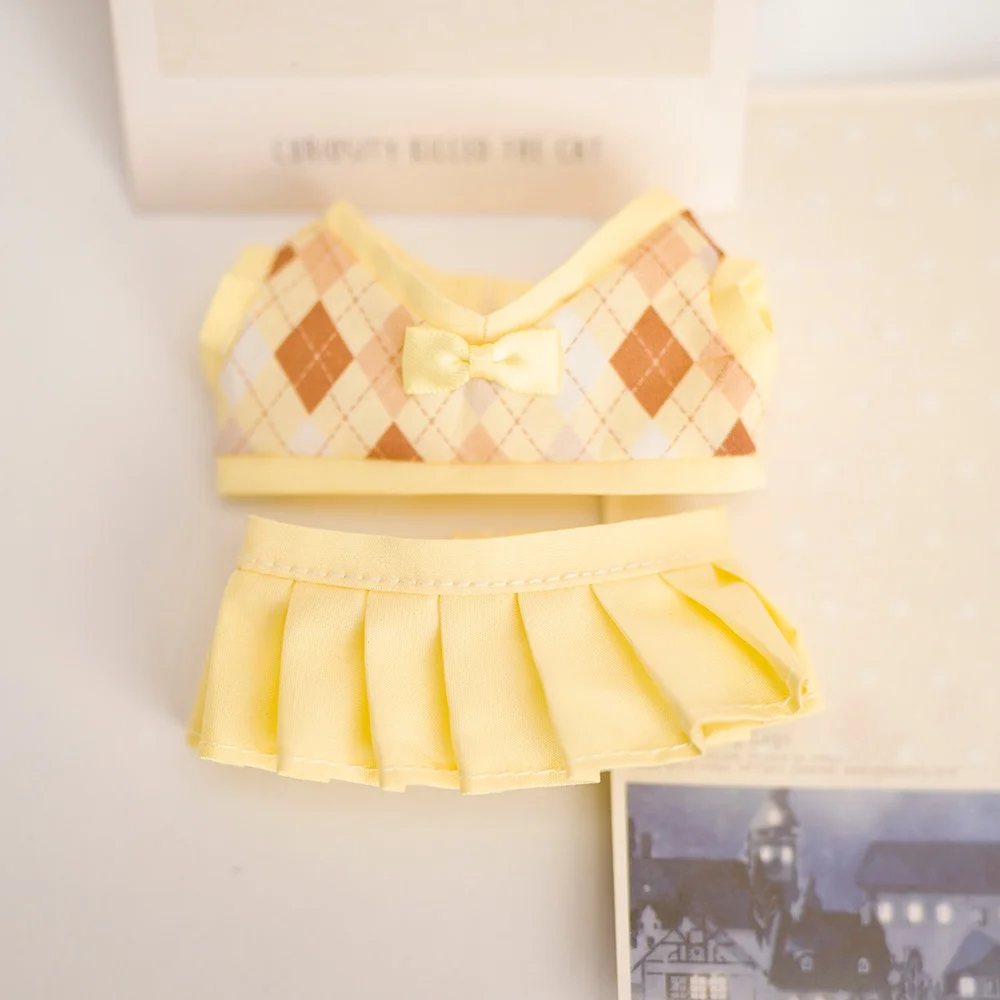 

17cm Cute Mini Plush Doll's Clothes Outfit Accessories For Labubu Idol Dolls British Couple Sweater JK Skirt Suit Clothing Gift