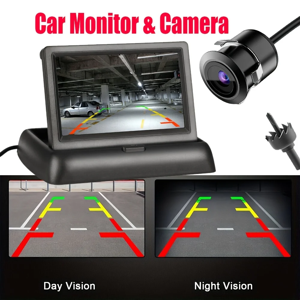 HD 4.3INCH Foldable Car Display with Backup Camera, Wide Angle View for Safe Reversing