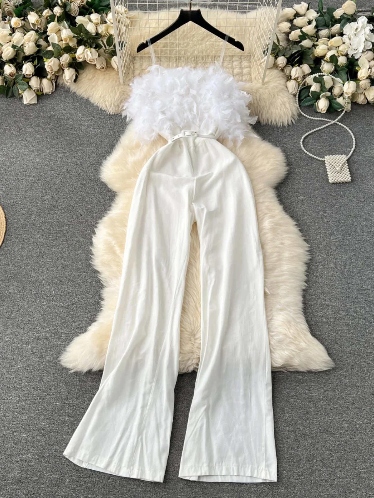 

Ele Feather Splice Длинные брюки с высокой талией Цельный Dr для женщин Sli Commute Sle Обычный тонкий прямой крой