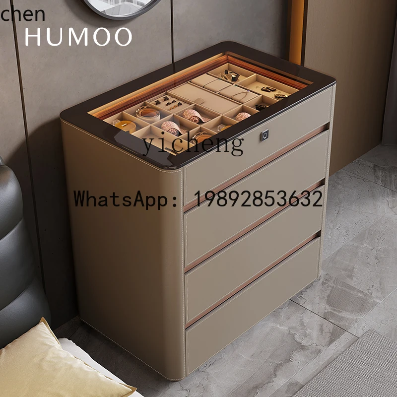 

YFY Saddle Leather Bedroom Chest Multifunctional Fingerprint Lock Jewelry Display Storage Cabinet