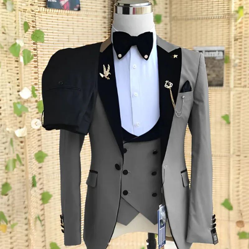 tuxedo suit Wedding Men\'s 3-piece Suit Set (Jacket+ Pants+Vest) Groom Men\'s clothing  Casual Formal Blazer elegant suits for men