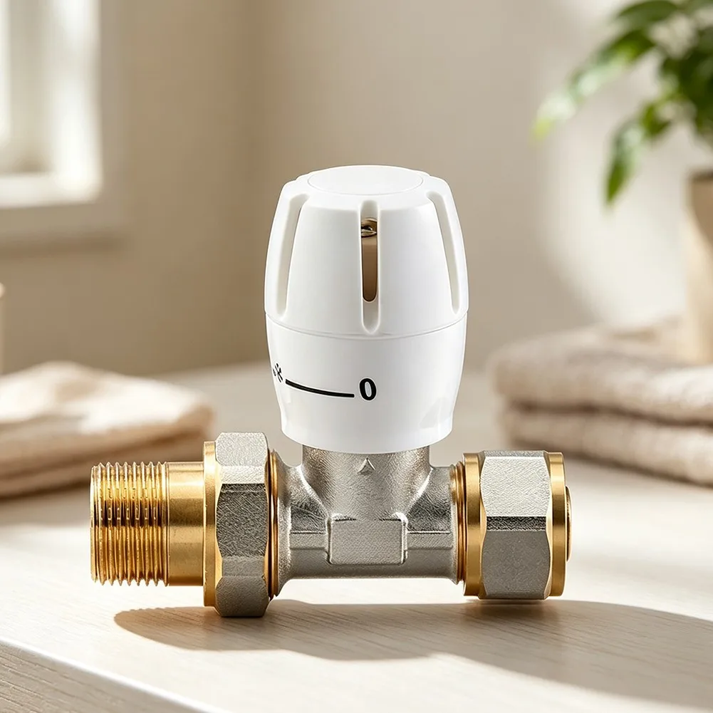 Straight Brass Thermostatic Radiator Valve DN15 White Head For Central Heating System Temperature Control Easy Installation Home