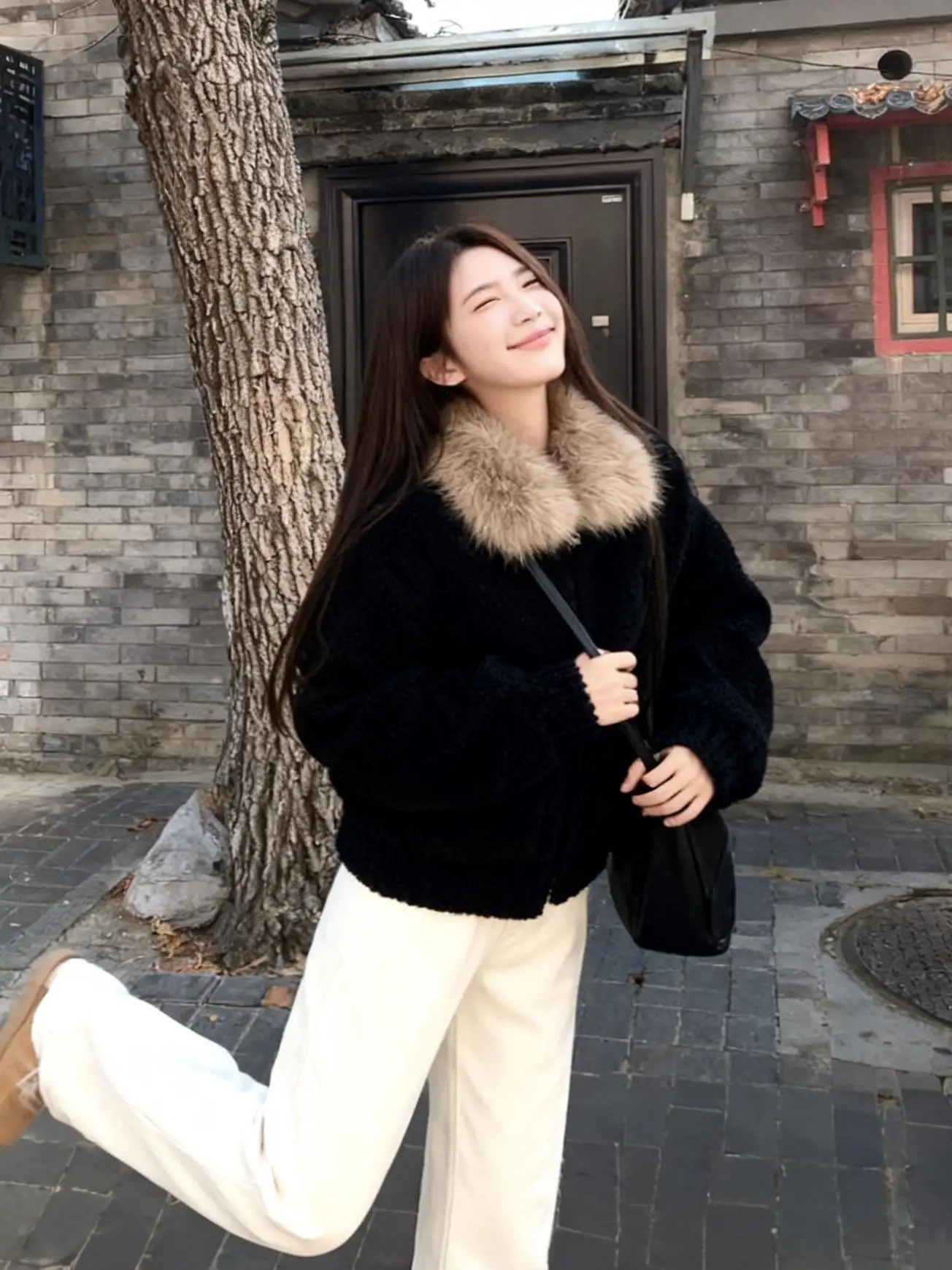 

Осенне-зимнее женское утепленное пальто с воротником из овечьей шерсти, повседневное, свободного кроя, однотонное, универсальное, для улицы