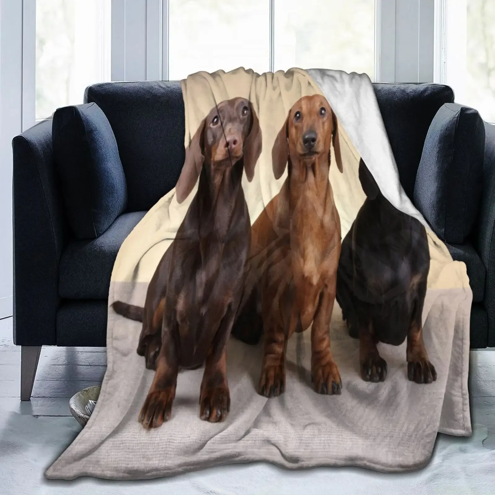 Dachshund Dog Mint Green Flannel Fleece Blanket Cozy Warm Throw Blanket Micro Blanket for Couch Home Bed Sofa Gifts Super Soft