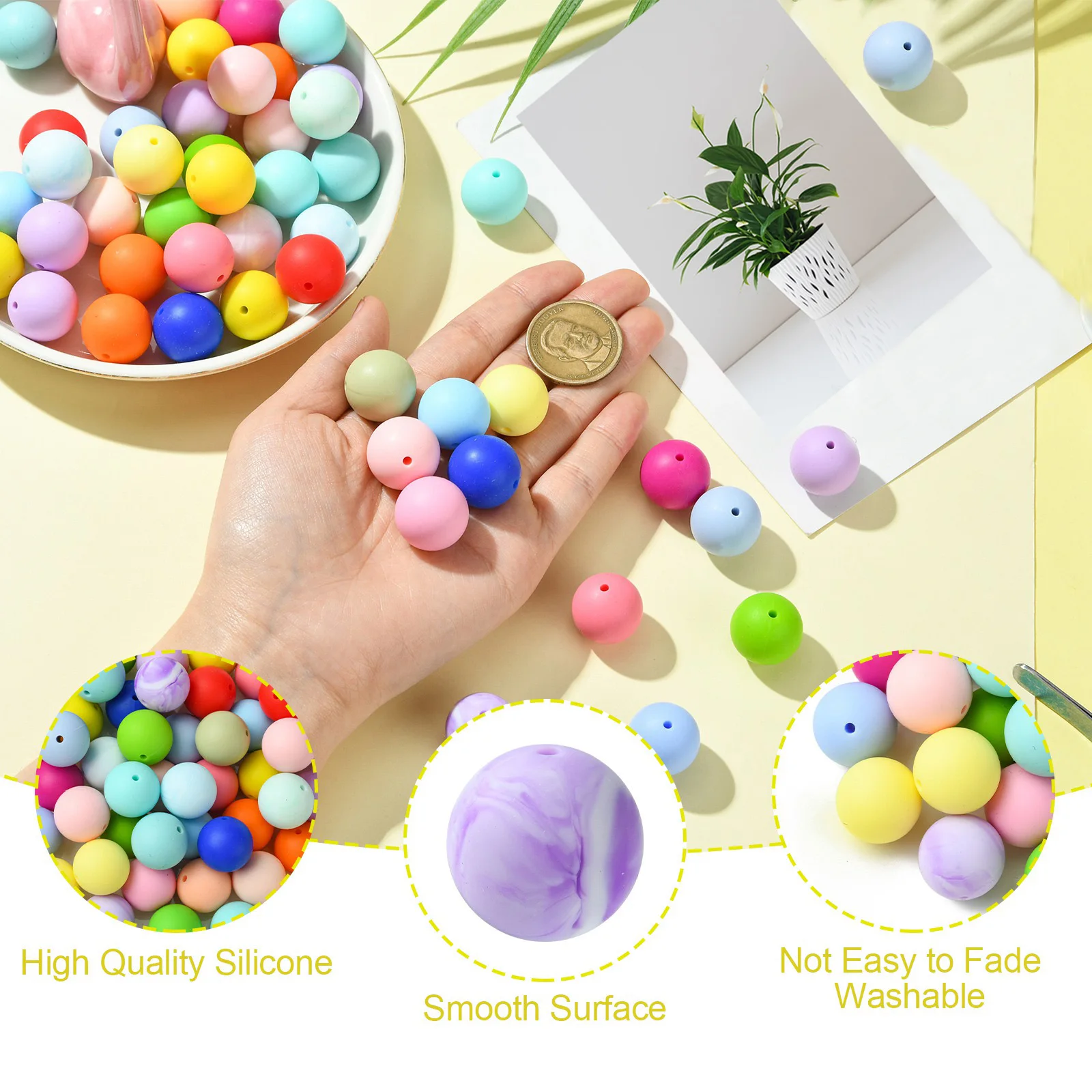 PandaHall 50 Stück 20mm Runde Silikonperlen Bunte Gummi-Rundperlen für Halsketten Armbänder Schlüsselbänder Schmuckherstellung – Detail 3