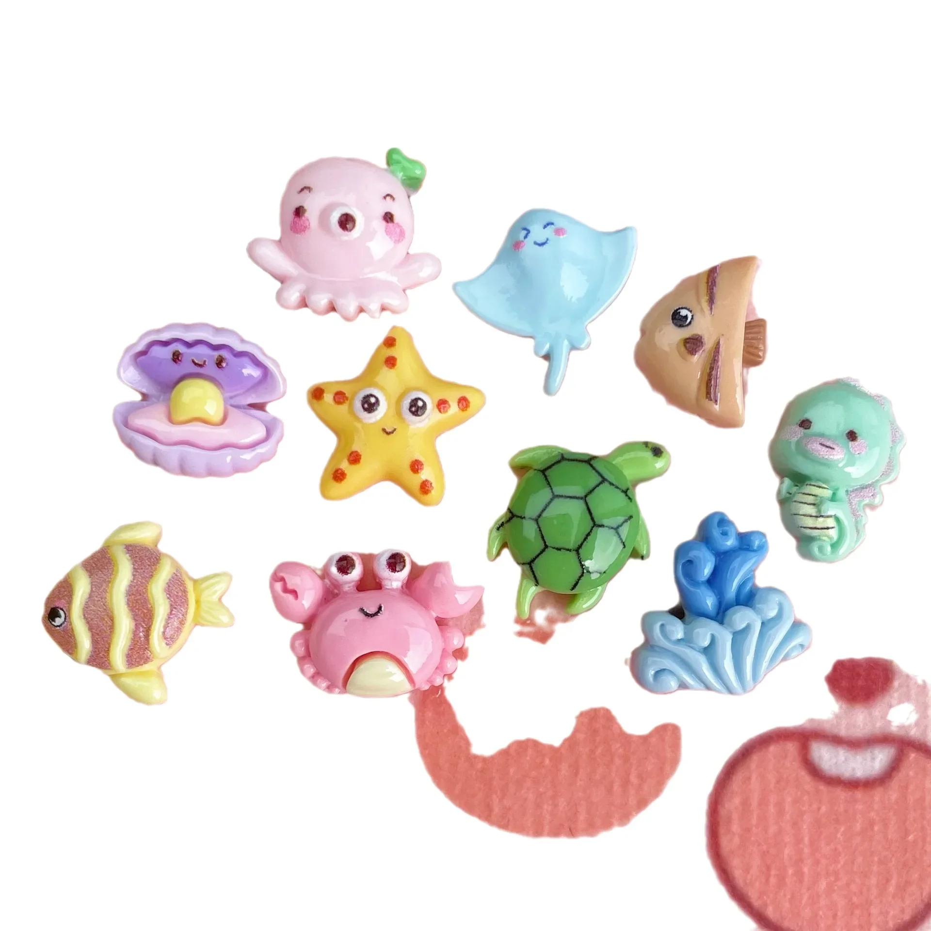 100 قطعة البوق الصغير المحيط سلسلة الراتنج اكسسوارات كراب الأخطبوط نجم البحر الكرتون مقاطع الشعر زين الزينة