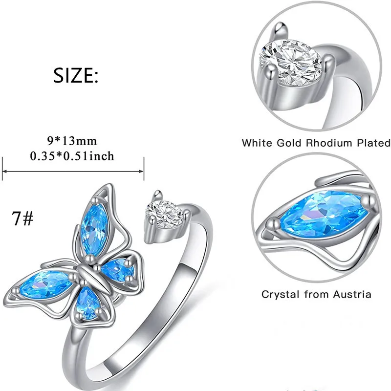 SMJEL Anti Stress Anxiety Fidget Rings For Women Multiple Crystal Flower Sun Heart Metal Spinner Rotating Ring Wedding Jewelry view 3